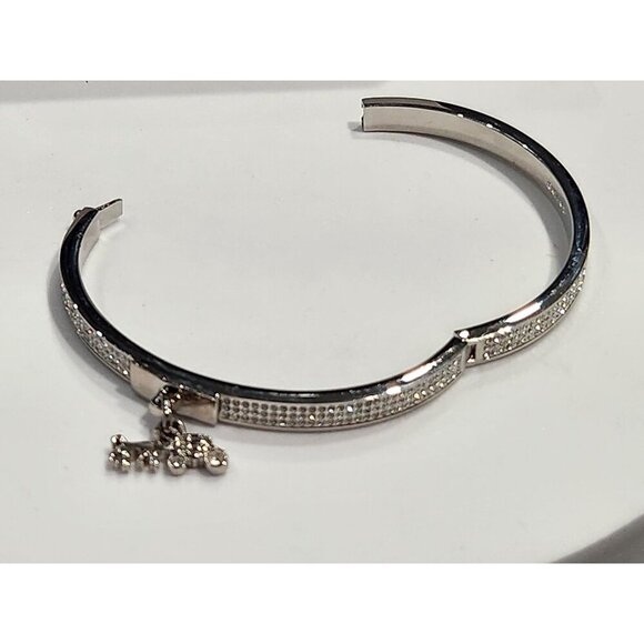 Coach Pavé Crystal Horse & Carriage Silver-tone Hinged Bracelet Charm Bangle - Picture 6 of 9